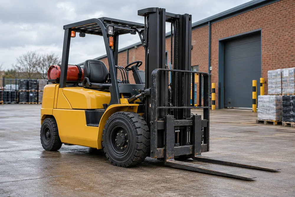 Forklift standing in a brick loading yard for Nottingham commercial hire enquiries